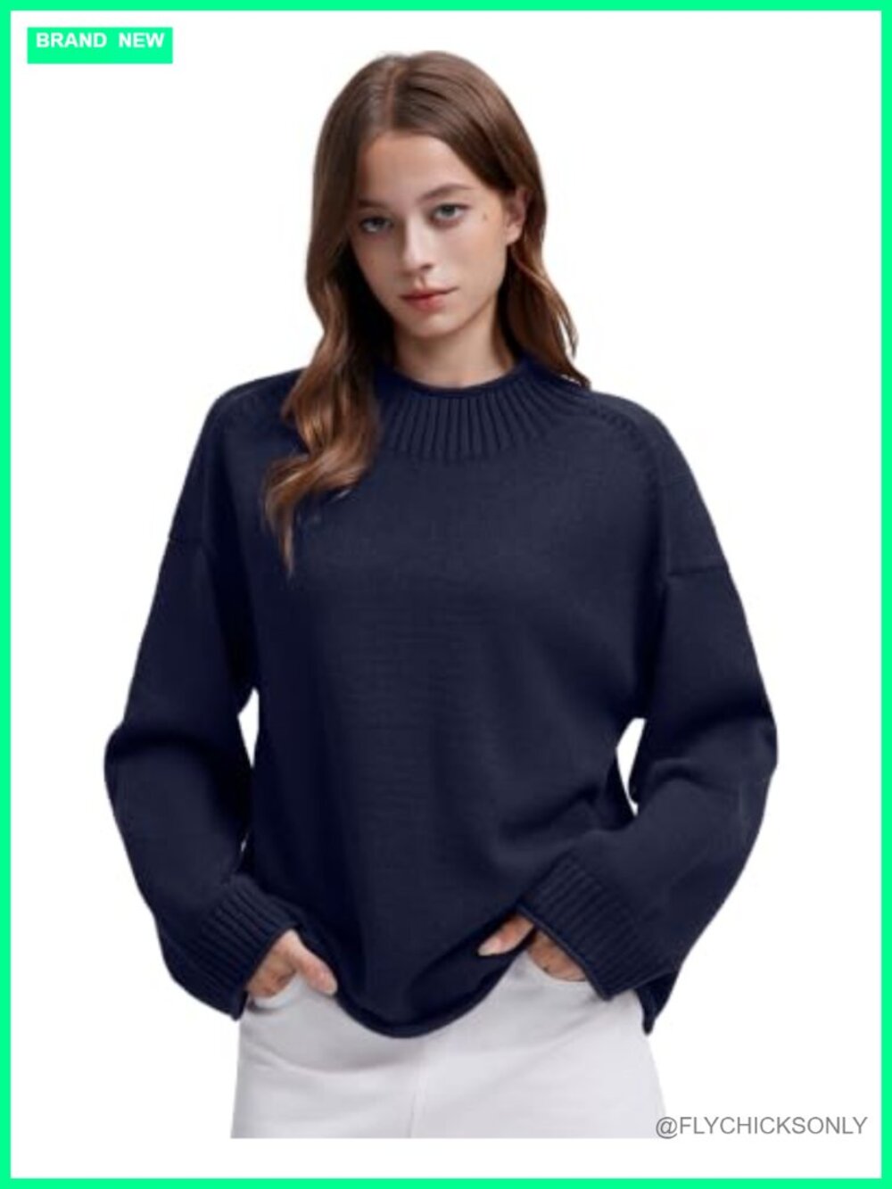 Cashmere Blend Oversized Mock Neck Pullover Sweater Ribbed Knit Winter